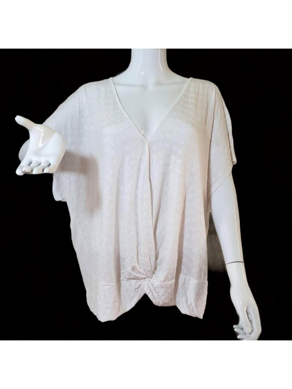 INC Womens 3X White Embroider Eyelet Knotted Tunic Top Batwing Sleeve NWT $69.50